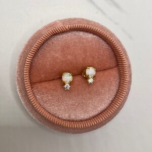 Tiny Opal and cz stud earrings